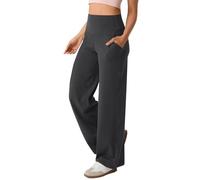 Pantalones de chándal holgados para mujer, cintura alta, pantalones de yoga para mujer, elásticos, pierna ancha, pantalones de ocio, largos, monocolor, cómodos, de tela, ligeros, relajantes