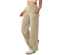 Pantalones de chándal holgados para mujer, cintura alta, pantalones de yoga para mujer, elásticos, pierna ancha, pantalones de ocio, largos, monocolor, cómodos, de tela, ligeros, relajantes