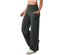 Pantalones de chándal holgados para mujer, cintura alta, pantalones de yoga para mujer, elásticos, pierna ancha, pantalones de ocio, largos, monocolor, cómodos, de tela, ligeros, relajantes