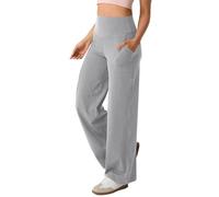 Pantalones de chándal holgados para mujer, cintura alta, pantalones de yoga para mujer, elásticos, pierna ancha, pantalones de ocio, largos, monocolor, cómodos, de tela, ligeros, relajantes