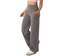 Pantalones de chándal holgados para mujer, cintura alta, pantalones de yoga para mujer, elásticos, pierna ancha, pantalones de ocio, largos, monocolor, cómodos, de tela, ligeros, relajantes