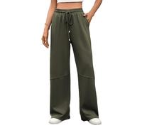 Pantalones de chándal holgados para mujer, deportivos, de un solo color, holgados, informales, cómodos, de pierna ancha, pantalones de ocio, elásticos, cintura alta, con cordón y bolsillos laterales