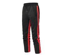 Pantalones de chándal largos de algodón con bolsillos, pantalones hiphop de ajuste regular, color sólido, pierna recta, pantalones de entrenamiento, pantalones a rayas, cintura elástica recta, Negro,