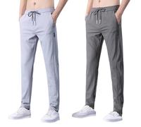 Pantalones de chándal largos para hombre, paquete de 2 unidades, pantalones chinos de seda de hielo, pantalones deportivos de corte regular, pantalones de verano rectos, pantalones de traje con goma
