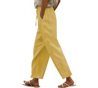 Pantalones de chándal largos para mujer, pantalones de lino, pantalones deportivos elegantes 7/8, ligeros, holgados, anchos, de lino, ajustados, de pierna recta, pantalones cargo monocromáticos