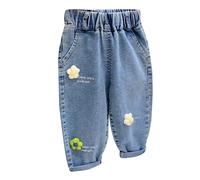 Pantalones de chándal para bebé y niña, pantalones de chándal de mezclilla, pantalones de cintura elástica, pantalones casuales cálidos, pantalones de barro forrados para niños, Blanco, 5-6 años