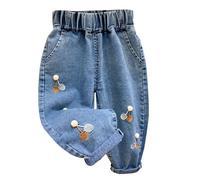 Pantalones de chándal para bebé y niña, pantalones de chándal de mezclilla, pantalones de cintura elástica, pantalones casuales cálidos, pantalones de barro forrados para niños, rojo, 3-4 años