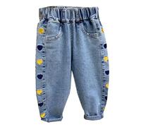 Pantalones de chándal para bebé y niña, pantalones de chándal de mezclilla, pantalones de cintura elástica, pantalones casuales cálidos, pantalones de barro forrados para niños, amarillo, 5-6 años