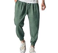 Pantalones de chándal para hombre, ajustados, de algodón, largos y negros, elásticos, ligeros, aireados, de trekking, cintura elástica con bolsillos, pantalones con cordones, monocolor, verde, XL
