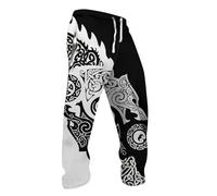 Pantalones de chándal para hombre con diseño de caballo celta - Pantalones casuales de dos piezas con patrones de nudos nórdicos | Ropa vikinga y mitología para hombres, Estilo C01 Blanco, L