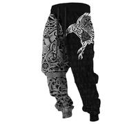 Pantalones de chándal para hombre con motivos vikingos - Pantalones casuales de dos piezas con lobo Fenrir, runas y nudos celtas | Ropa de mitología nórdica para hombres, Estilo T01 Negro, XXL