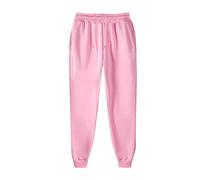 Pantalones de chándal para hombre, con puños, color liso, acanalados, elásticos, ligeros, corte recto, pantalones deportivos para correr al aire libre, con cintura elástica con cordón, rosa, L