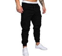Pantalones de chándal para hombre, holgados, negros, pantalones cargo con goma elástica, elegantes pantalones de ocio con varios bolsillos, pantalones rectos de un solo color, suaves, cómodos