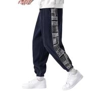 Pantalones de chándal para hombre impresos patchwork pantalones de pana cintura elástica cómodos pantalones casuales anchos hipster ropa de calle hip hop estilo japonés pantalones de chándal tallas