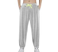 Pantalones de chándal para hombre, ligeros, delgados, transpirables, pantalones de verano, pierna ancha, pantalones de ocio, holgados, cómodos, cintura elástica con cordón para hombres, gris, M