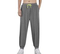 Pantalones de chándal para hombre, ligeros, delgados, transpirables, pantalones de verano, pierna ancha, pantalones de ocio, holgados, cómodos, cintura elástica con cordón para hombres, gris oscuro, M