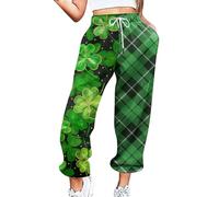 Pantalones de chándal para mujer con estampado de St Pa Day, bolsillos, cintura alta, gimnasio, atlético, pantalones de jogger, Verde militar., S