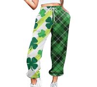 Pantalones de chándal para mujer con estampado de St Pa Day, bolsillos, cintura alta, gimnasio, atlético, pantalones de jogger, verde menta, L