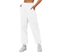 Pantalones de chándal para mujer, de algodón, pantalones de chándal de pierna recta, pantalones deportivos con bolsillos, pantalones deportivos con cordón para mujer, blanco, L