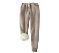 Pantalones de chándal para mujer de invierno - Pantalones con relleno para mujer, pantalones con cordón de ajuste, con forro Sherpa, pantalones cómodos, casuales, sueltos, ropa de color puro, beige, M