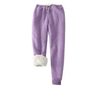 Pantalones de chándal para mujer de invierno - Pantalones con relleno para mujer, pantalones con cordón de ajuste, con forro Sherpa, pantalones cómodos, casuales, sueltos, ropa de color puro, malva, S