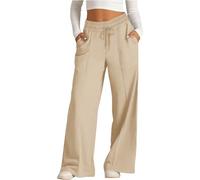 Pantalones de chándal para mujer, de pierna ancha, con bolsillos, color liso, ajuste holgado, con cordón elástico, pantalones de invierno para mujer, holgados, holgados, caqui, L