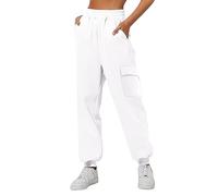 Pantalones de chándal para mujer, pantalones holgados de lino, 7/8, pantalones de mujer, pantalones de ocio, cintura alta, pantalones de tela, holgados, anchos, para viajes y uso diario, pierna recta