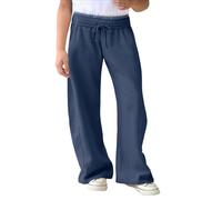 Pantalones de chándal para niña, cintura alta, pantalones de deporte, elásticos, pantalones de ocio, con bolsillos, pierna ancha, pantalones informales, pantalones de chándal de un solo color