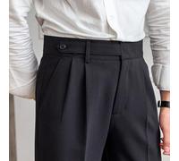 Pantalones de cintura alta de corte recto para hombre con tacos de sastrería italianos de Nápoles y contexto de ropa de Inglaterra (S negro)