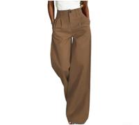 Pantalones de cintura alta y pierna ancha para mujer con bolsillos, pantalones elásticos de corte de bota para oficina, verano, negocios, casual, ropa de trabajo, talla UK (caqui Color XXL)