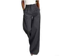 Pantalones de cintura alta y pierna ancha para mujer con bolsillos, pantalones elásticos de corte de bota para oficina, verano, negocios, ropa de trabajo, casual, talla UK (gris oscuro, XXL)