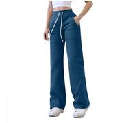 Pantalones de cintura elástica con cordón para mujer, pierna ancha, pantalones largos, casuales, color sólido, con bolsillos laterales, tela suave, cómodos, holgados, transpirables para el uso diario