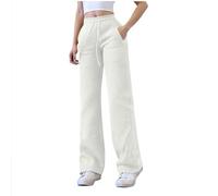 Pantalones de cintura elástica con cordón para mujer, pierna ancha, pantalones largos, casuales, color sólido, con bolsillos laterales, tela suave, cómodos, holgados, transpirables para el uso diario