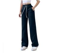 Pantalones de cintura elástica con cordón para mujer, pierna ancha, pantalones largos, casuales, color sólido, con bolsillos laterales, tela suave, cómodos, holgados, transpirables para el uso diario