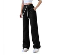 Pantalones de cintura elástica con cordón para mujer, pierna ancha, pantalones largos, casuales, color sólido, con bolsillos laterales, tela suave, cómodos, holgados, transpirables para el uso diario