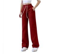 Pantalones de cintura elástica con cordón para mujer, pierna ancha, pantalones largos, casuales, color sólido, con bolsillos laterales, tela suave, cómodos, holgados, transpirables para el uso diario
