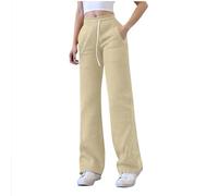 Pantalones de cintura elástica con cordón para mujer, pierna ancha, pantalones largos, casuales, color sólido, con bolsillos laterales, tela suave, cómodos, holgados, transpirables para el uso diario