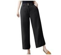 Pantalones de cintura elástica, globo, lino, holgado, informal, para mujer, verano, Negro , M