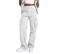 Pantalones de combate para mujer, pantalones cargo lisos con bolsillos, cintura alta, casuales, versátiles, para otoño e invierno, correr, senderismo, ajuste relajado, blanco, S