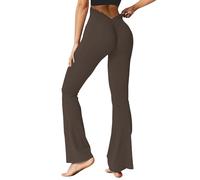 Pantalones de control de abdomen, leggings de entrenamiento, pantalones de yoga de pierna ancha con bolsillos, leggings acampanados para mujer, parte inferior acampanada, cintura cruzada, pantalones