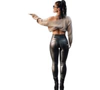 Pantalones de Cuero for Correr for Mujer, Ajustados, Largos, Negros, con Cremallera, bragueta, Ropa for, Leggings Push up para Mujeres(L)