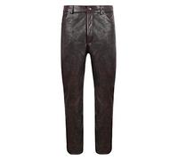 Pantalones de Cuero para Hombre Bikers Piel de Vacuno Encerada de Grano Completo Pantalones Estilo Jean Rock 501 (32", Cera Roja Negra)