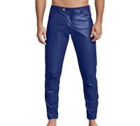 Pantalones de cuero para hombre, elásticos, pantalones de motorista, pantalones largos de pierna recta, pantalones de piel sintética, pantalones largos, aspecto mojado, lacado, sólidos, deportivos