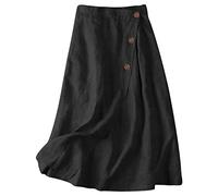 Pantalones de cuero para mujer, falda acampanada, algodón, longitud media, cintura elástica, falda grande Vive tu sueño, Negro , L