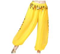 Pantalones de danza del vientre para mujer, con lentejuelas, pantalones harén de gasa, pantalones de baile brillantes, holgados, con cintura elástica, disfraz para actuación en escenario, amarillo