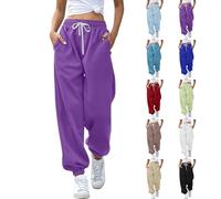 Pantalones de deporte para mujer, de algodón, largos, cálidos, holgados, tallas grandes, pantalones de entrenamiento con puños, pantalones de yoga, pantalones anchos con bolsillos, pantalones de