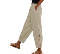 Pantalones de descanso de algodón y lino para mujer, pantalones de pierna recta, pantalones de cintura elástica con bolsillos, pantalones elásticos para descansar, holgados, holgados, holgados
