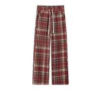 Pantalones de descanso para hombre, a cuadros, cintura elástica, piernas rectas, pijama de moda con cordón de ajuste, pantalones palazzo 2026, rosso, 3XL