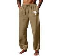 Pantalones de descanso para hombre, algodón y lino, diseño gráfico de árbol de coco, pantalones de pijama con bolsillos, pantalones de playa ligeros de verano, caqui, 4XL