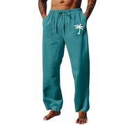 Pantalones de descanso para hombre, algodón y lino, diseño gráfico de árbol de coco, pantalones de pijama con bolsillos, pantalones de playa ligeros de verano, azul claro, 5XL
